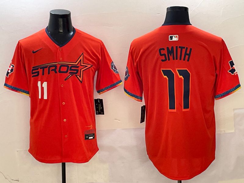 Men Houston Astros #11 Smith Orange Five generation Joint Name Nike 2025 MLB Jersey style 8